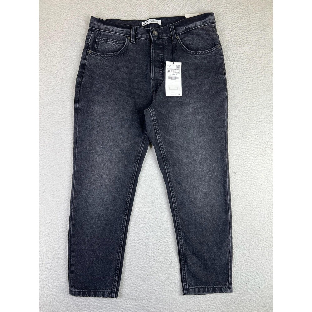 Zara Slim Jeans Mens 32x24 Gray Tapered Button Fly Charcoal Wash 8235/420 NEW
